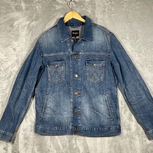 Wrangler Cowboy Cut Western Medium Wash Mens Denim Jean Jacket Size Large